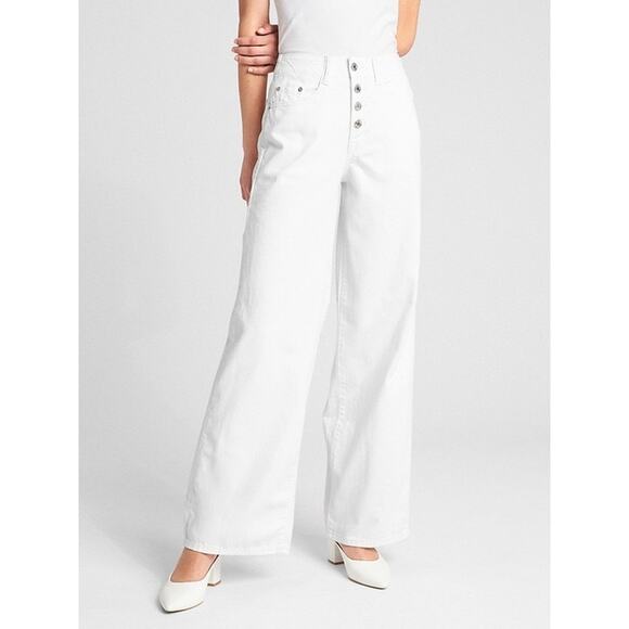 Gap Denim - GAP Wearlight High Rise Wide-Leg Jeans with Button-Fly White Women’s Size 28